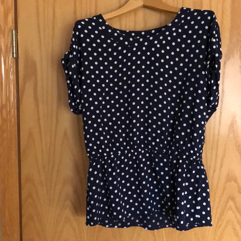 Women’s Blue and White Polka Dot Blouse